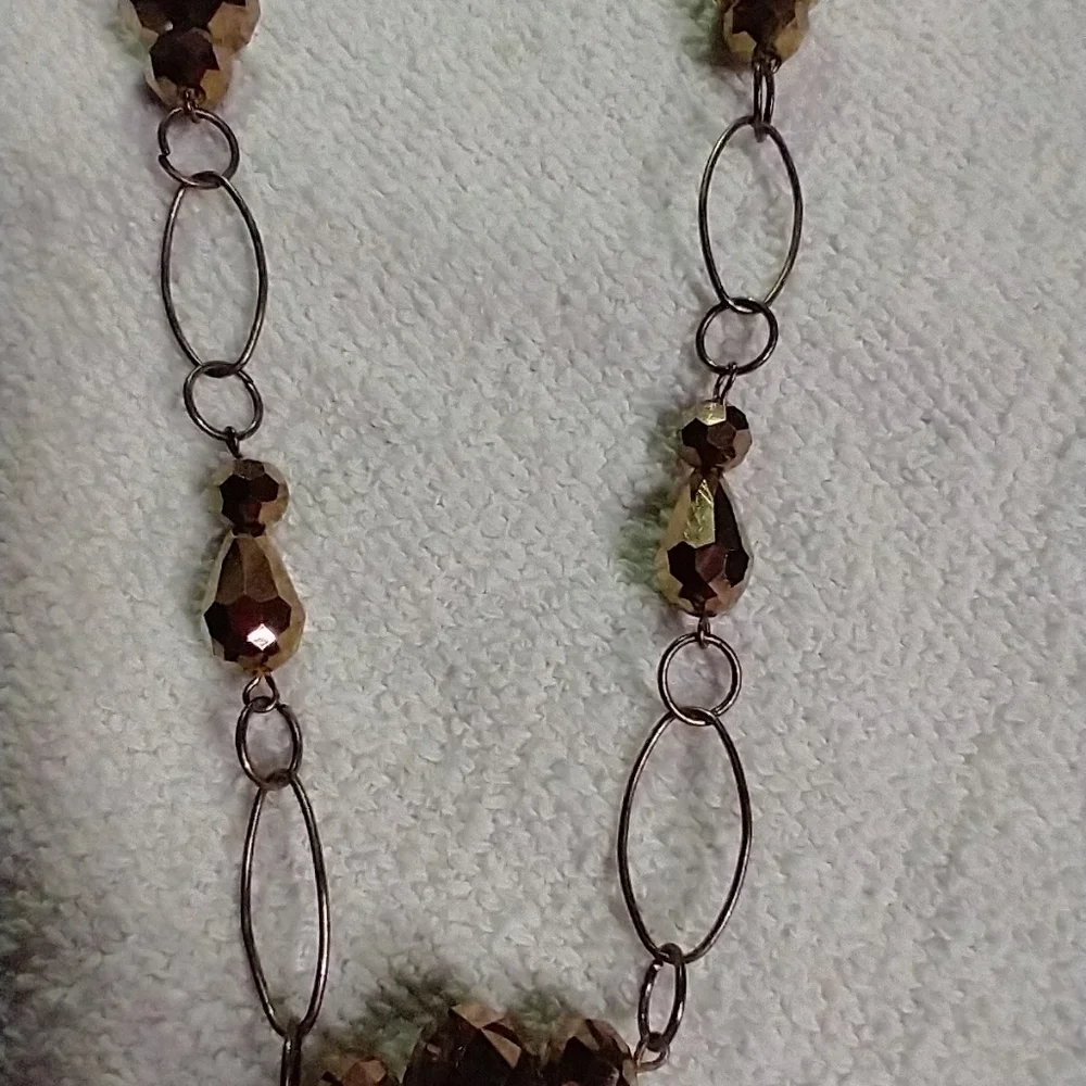 Coppertone bead chain mirror ball necklace